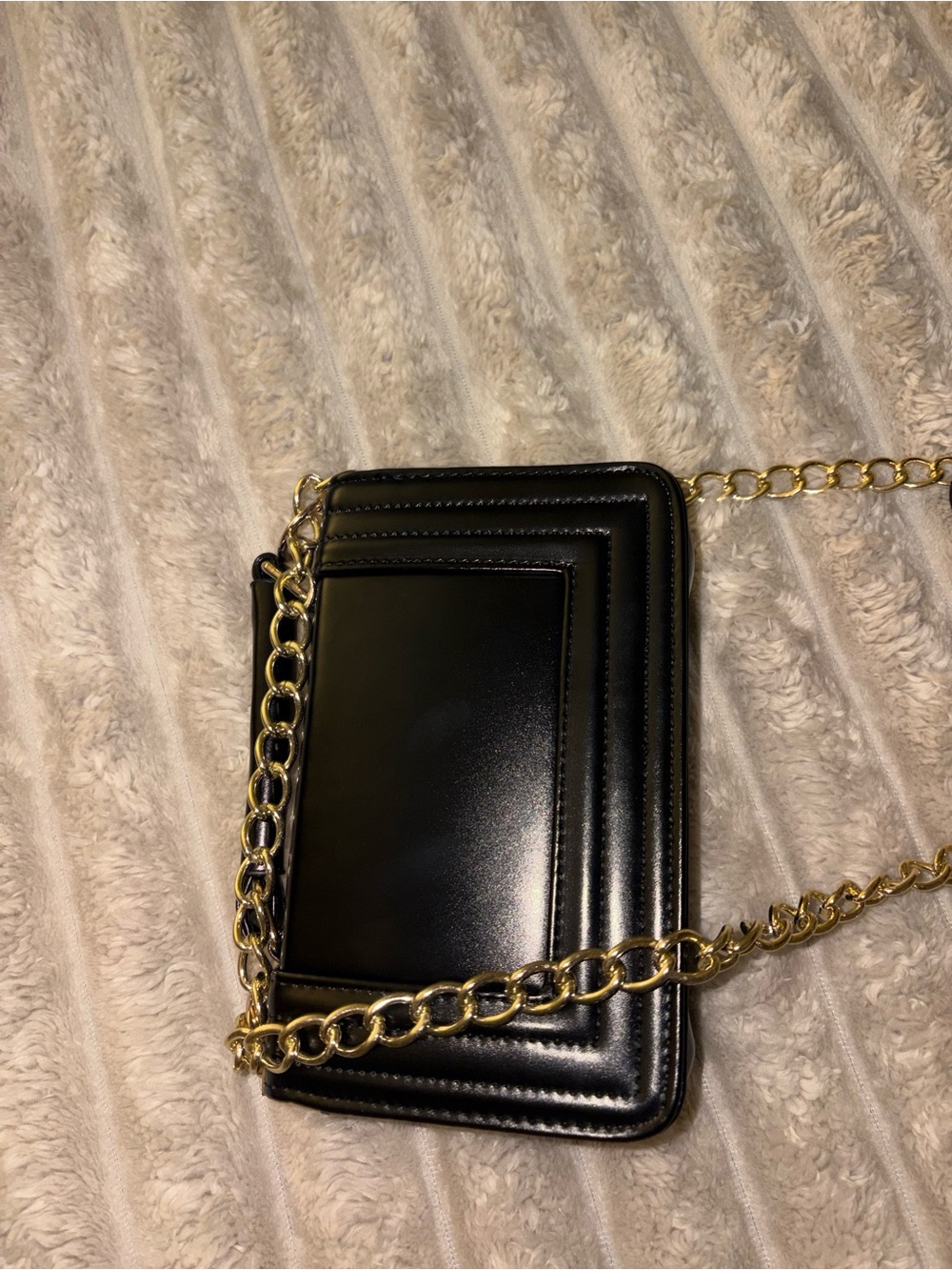 Black Floral-Appliqué Chain Crossbody Bag with Gold Hardware - Picture 7 of 11